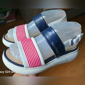 Nautica Platform Sandals Blue/White/Red Stripes Acaria Women's, Size 6